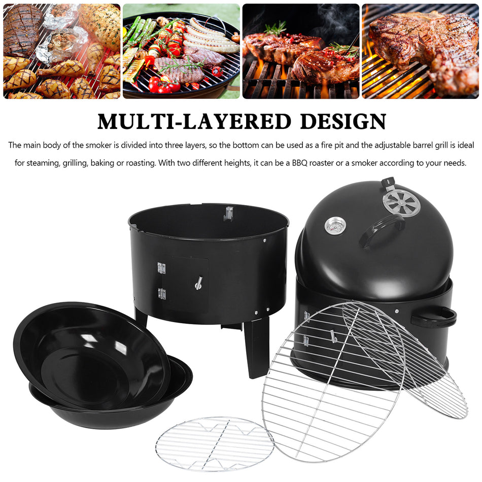 Abnehmbarer 3-in-1 Vertikaler Holzkohle-Smoker – Tragbarer BBQ-Smoker-Grill
