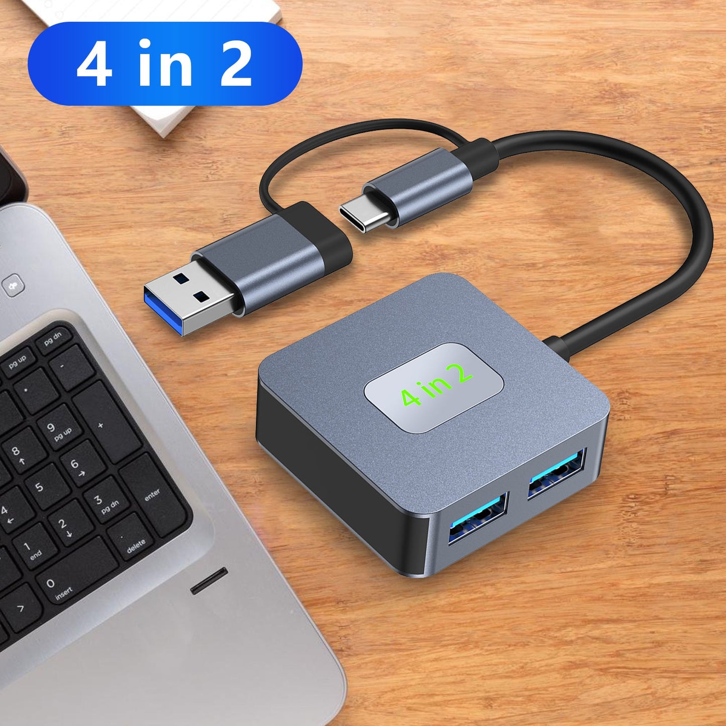 4-in-2 Typ-C + USB zu USB3.2 * 4 Schnittstellen-Hub-Adapter-Dock für MacBook iPad 15