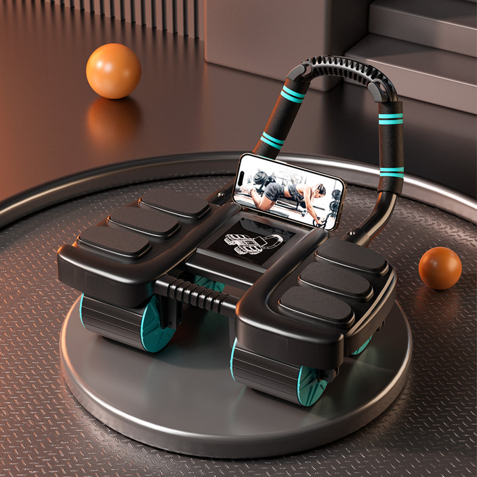 Automatic Rebound Ab Wheel with Elbow Support & 4-Wheel Stability – Includes Timer Perfect Core Trainer for Men & Women Portable Home Gym Equipment Black