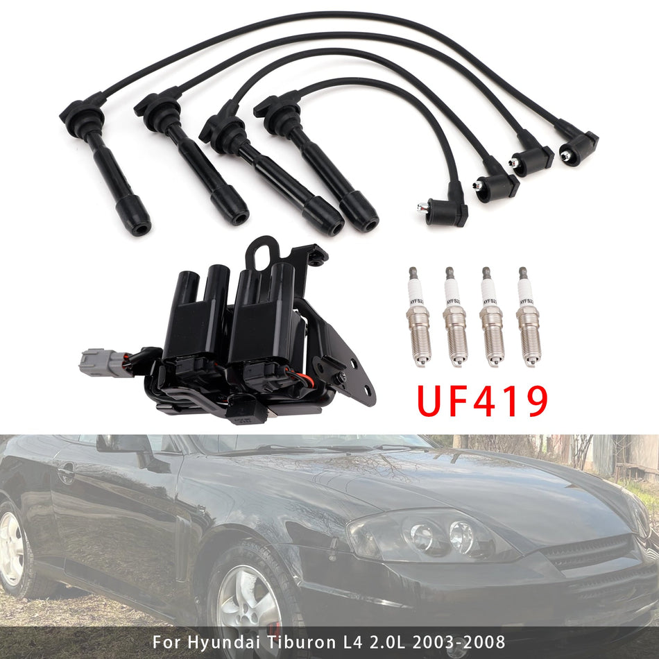 Zündspule + 4 Zündkerzen + Zündkabel-Set für Kia Sportage L4 2.0L (2005–2007) C1434 GN10416