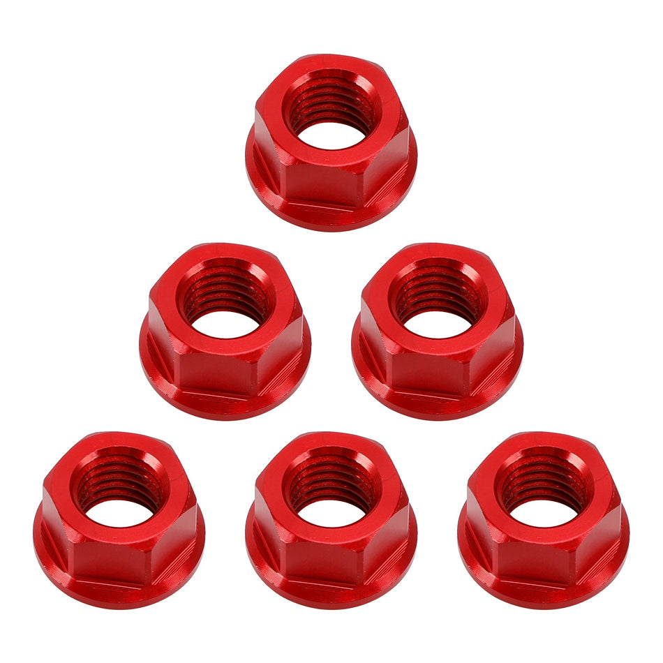 6er-Pack Aluminium-Flanschmuttern für hinteres Kettenrad M10x1,5 mm, rot, für Motorrad
