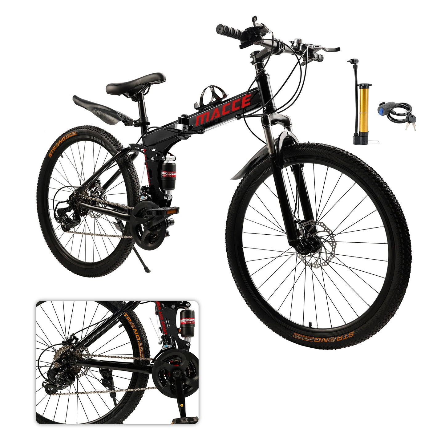 26" Räder 27 Gang Doppelscheibenbremse Klapp-Mountainbike MTB für Erwachsene Schwarz