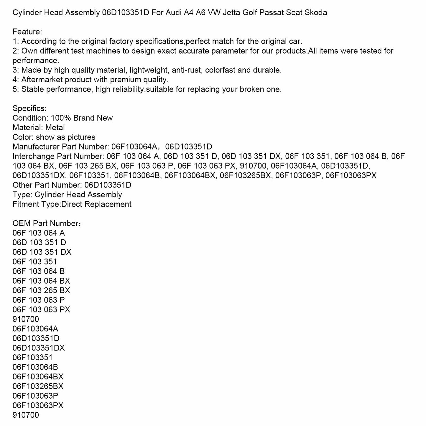 2007-2009 Audi TT 2.0 TFSI BPY BWA 147kw (200ps) Zylinderkopfbaugruppe 06D103351D