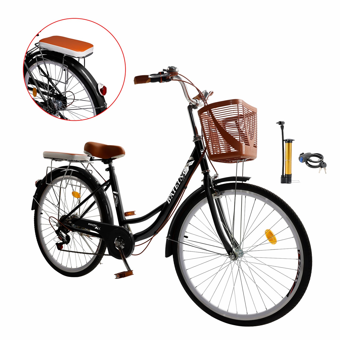 7-Gang 26" Speichenrad Cruiser Fahrrad Damenfahrrad Mädchen Citybike Schwarz