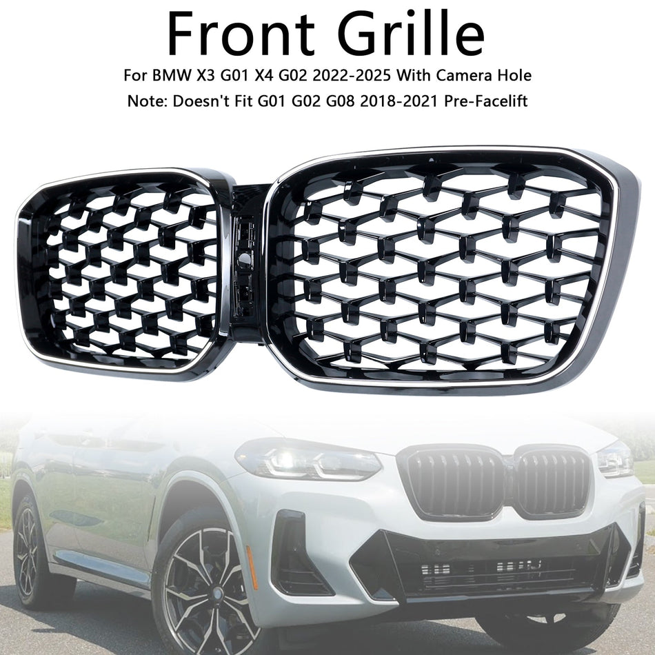 2022-2025 BMW X3 G01 X4 G02 Diamant glänzend schwarzer Frontstoßstangen-Nierengrill