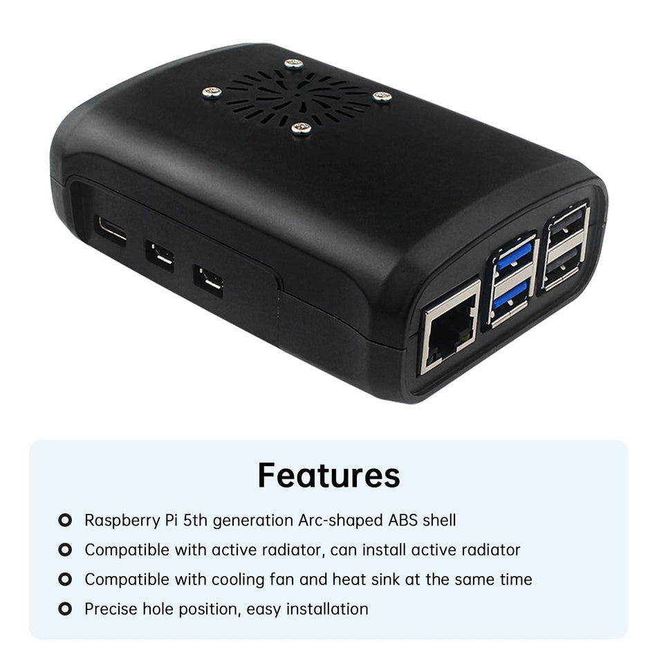 ABS-Schale für Raspberry Pi5/5B, Spritzguss-Schutzschale mit aktivem Kühler