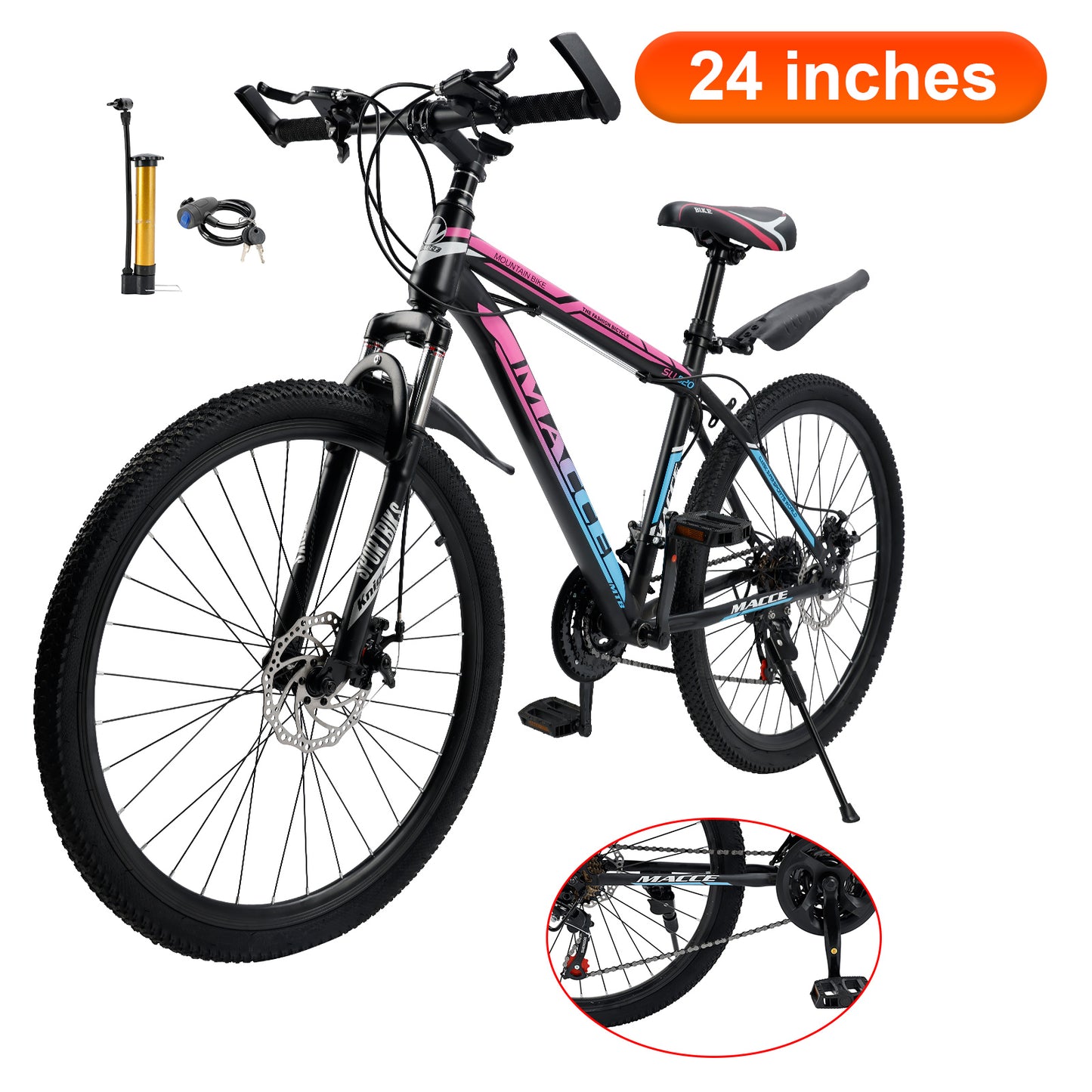 24 "Speichenrad 24 Geschwindigkeit Mountainbike Erwachsenenfahrrad Blau + Rosa