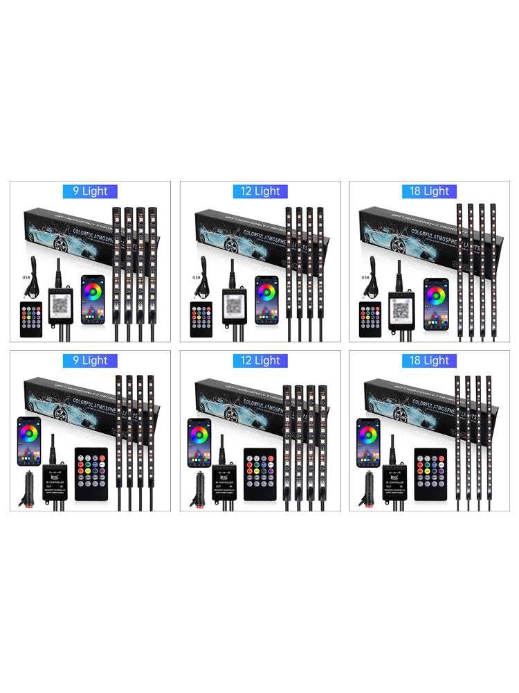 Auto-Innenraum-Fußraum-Atmosphäre RGB-LED-Streifenlichter mit Fernbedienung + APP-Steuerung