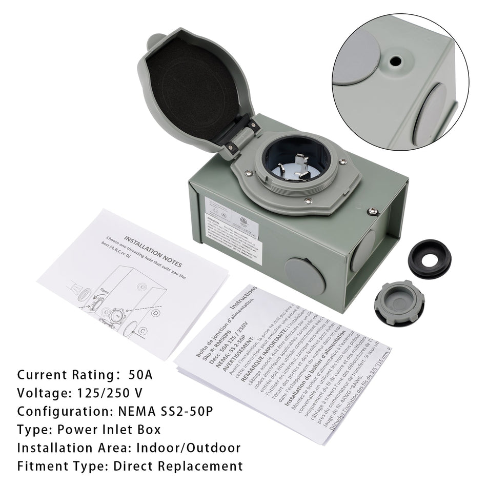 50-A-Stromanschlusskasten für Wohnmobilgeneratoren NEMA SS2-50P, 125/250 V