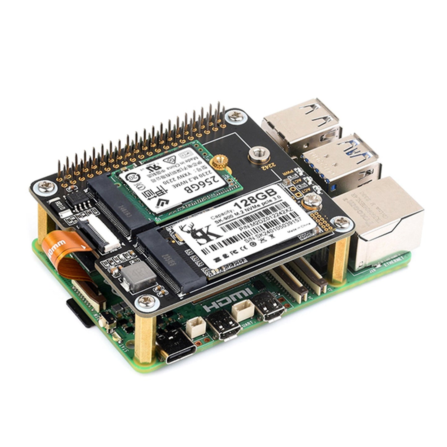 Raspberry Pi 5. Generation PCIe auf Dual-Channel M.2 Adapterkarte Dual M.2