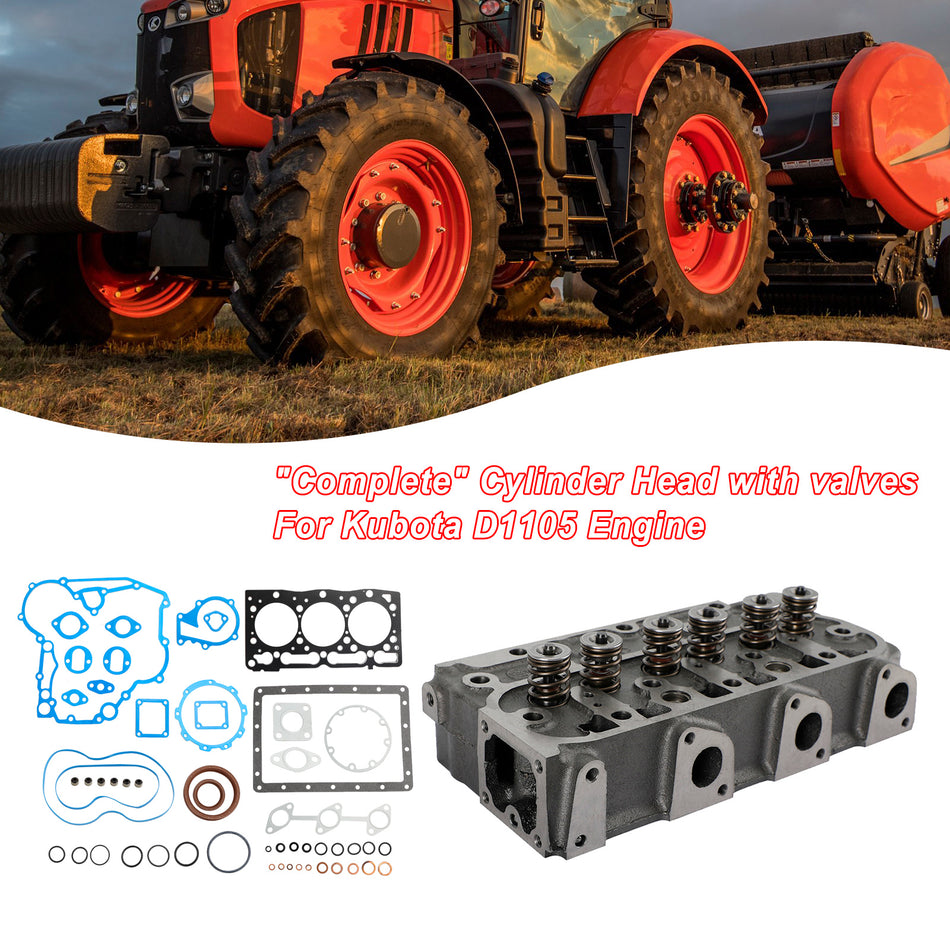 Complete Cylinder Head With Valve Spring & Gasket Kit For Kubota D1105 RTV1100