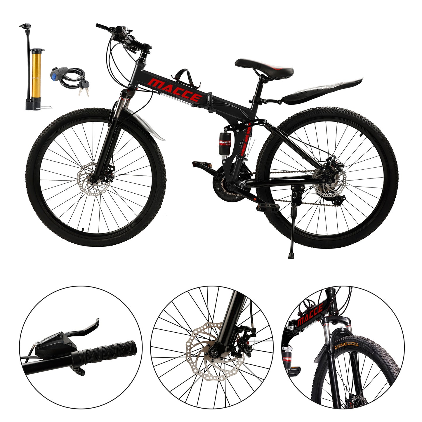 26" Räder 27 Gang Doppelscheibenbremse Klapp-Mountainbike MTB für Erwachsene Schwarz