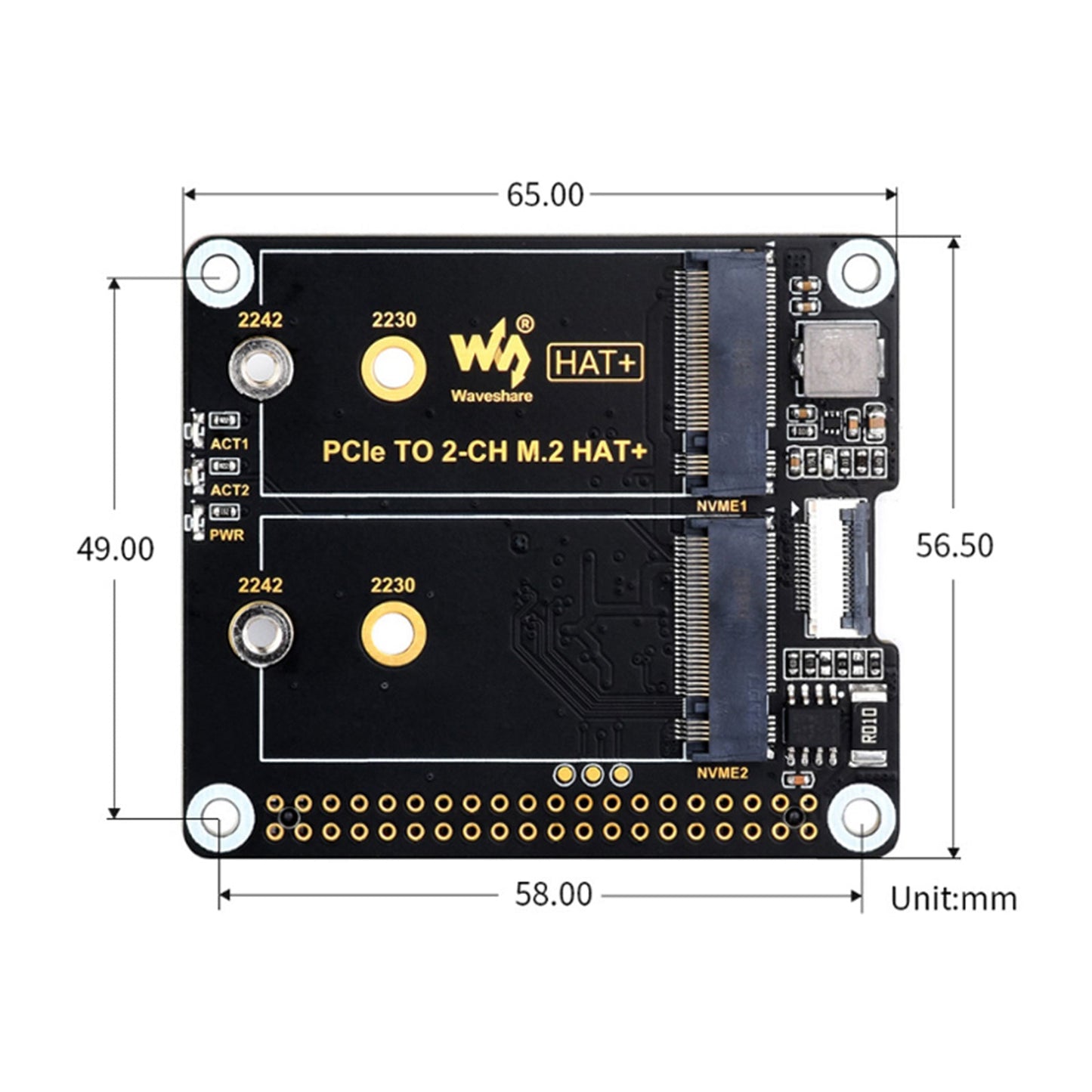 Raspberry Pi 5. Generation PCIe auf Dual-Channel M.2 Adapterkarte Dual M.2