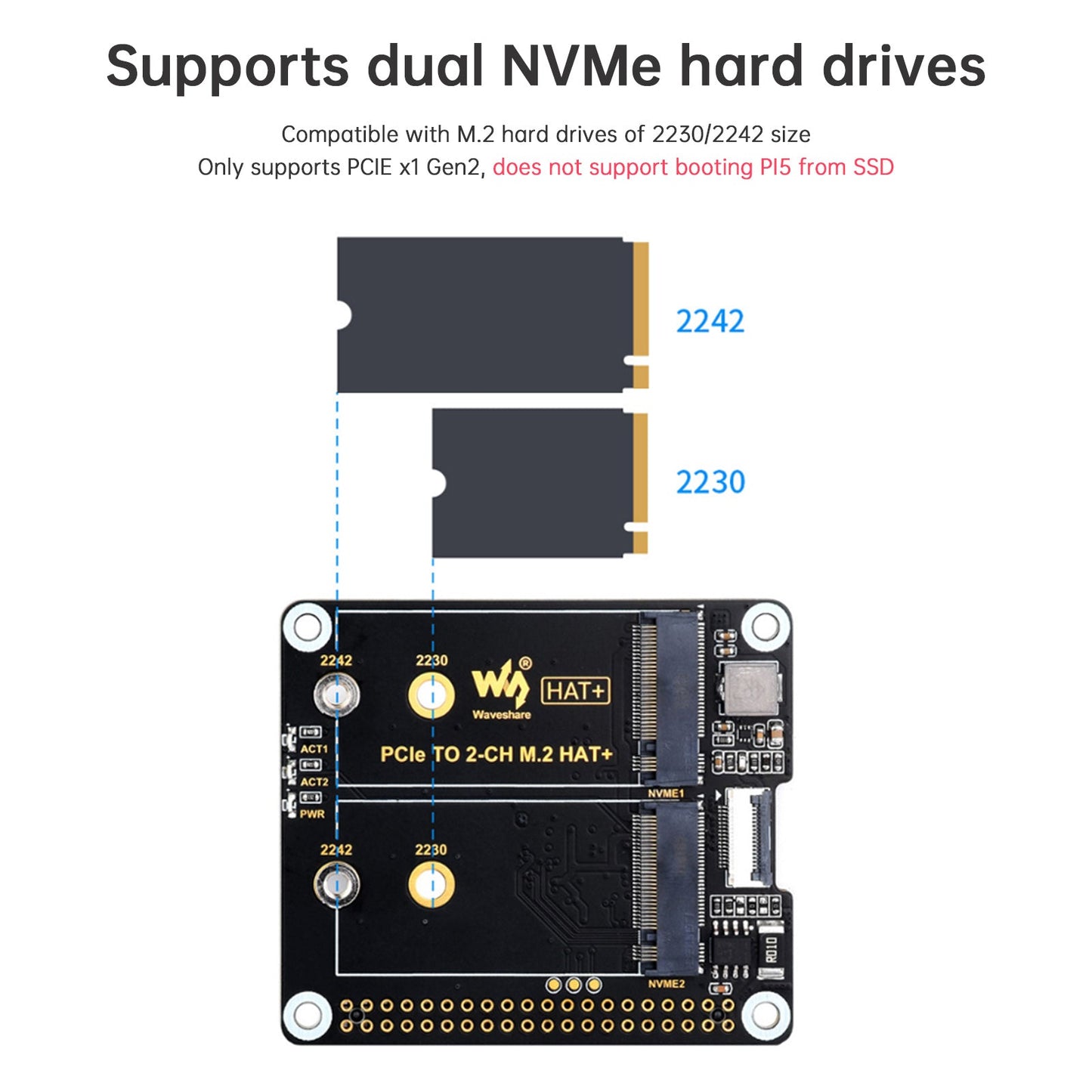 Raspberry Pi 5. Generation PCIe auf Dual-Channel M.2 Adapterkarte Dual M.2