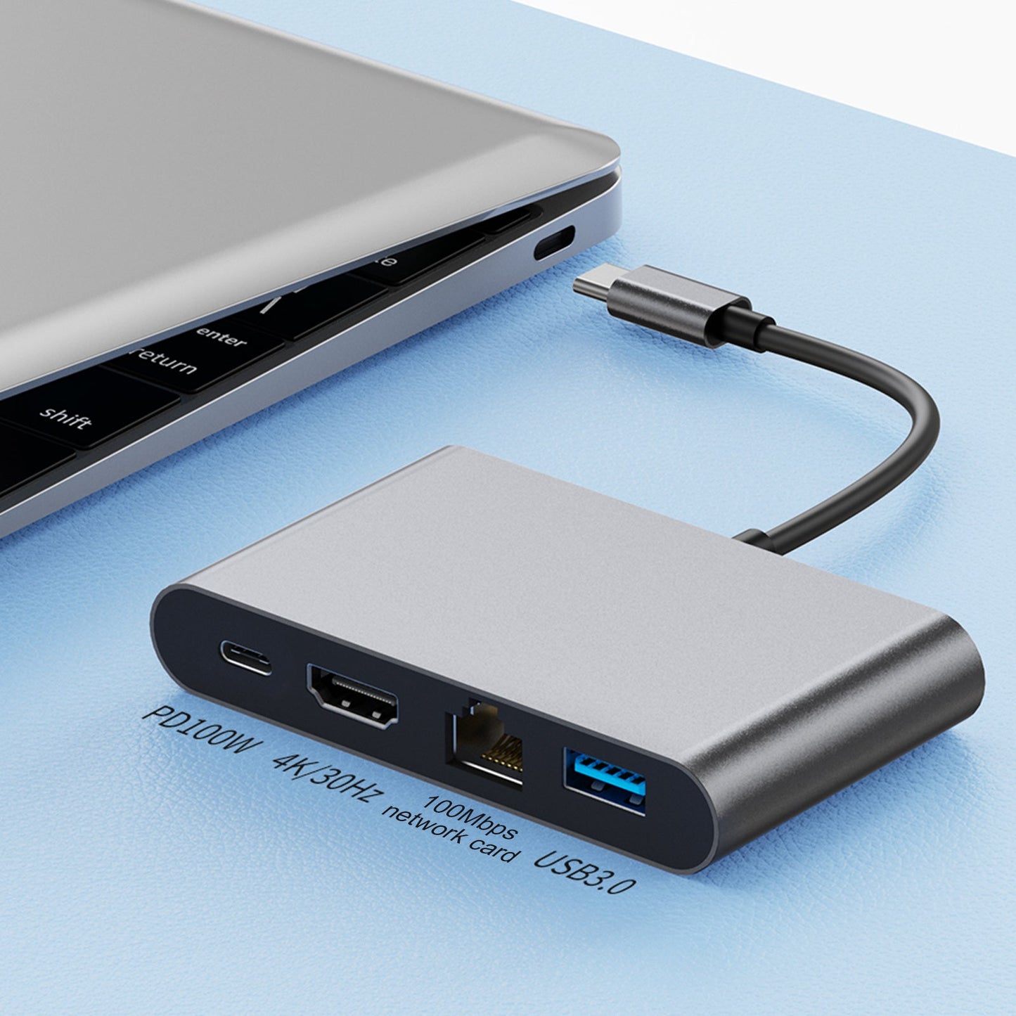 4-in-1-Dockingstation TYPE-C auf RJ45 100M HDMI USB3.0 PD-Schnittstelle für MacBook