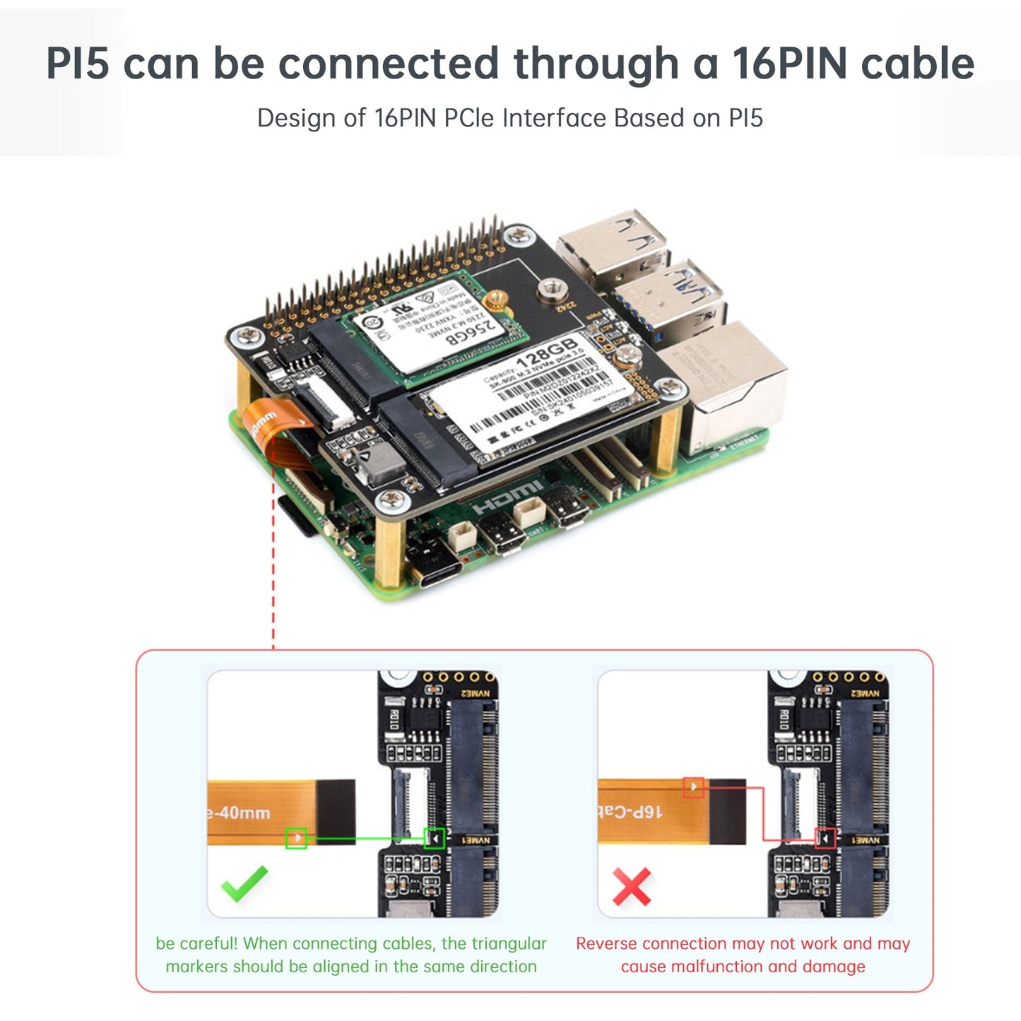 Raspberry Pi 5. Generation PCIe auf Dual-Channel M.2 Adapterkarte Dual M.2