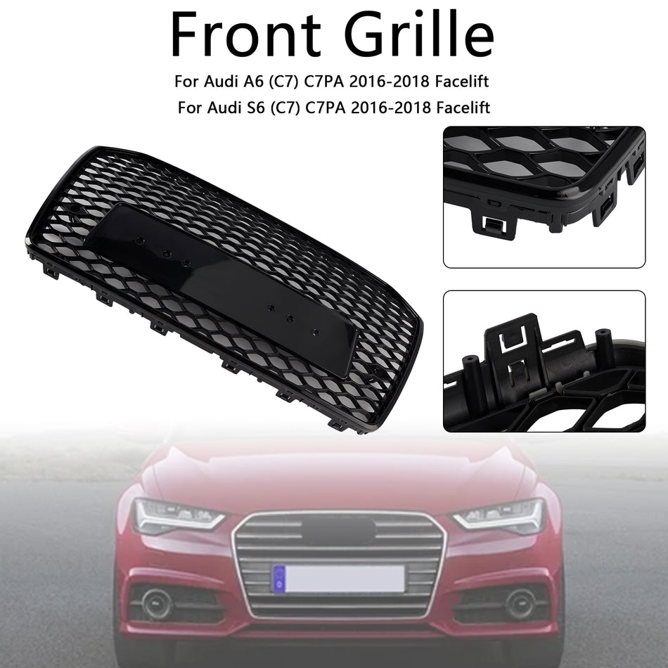 RS6 Style Front Honeycomb Mesh Grille Grill Für Audi A6 S6 C7 2016-2018 Black