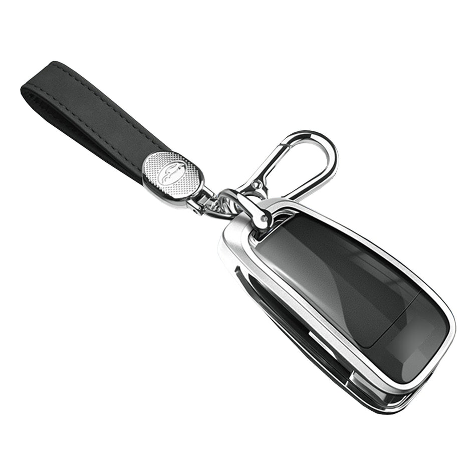Schwarze Autoschlüsselhülle aus Aluminiumlegierung mit TPU-Verschluss und Schnalle für Audi A6L, A4L und A3