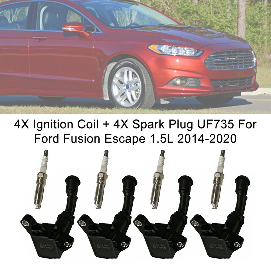 2014–2020 Für Ford Fusion l4 1,5l 4x Zündspule + 4x Zündkerze UF735 DS7Z12029B