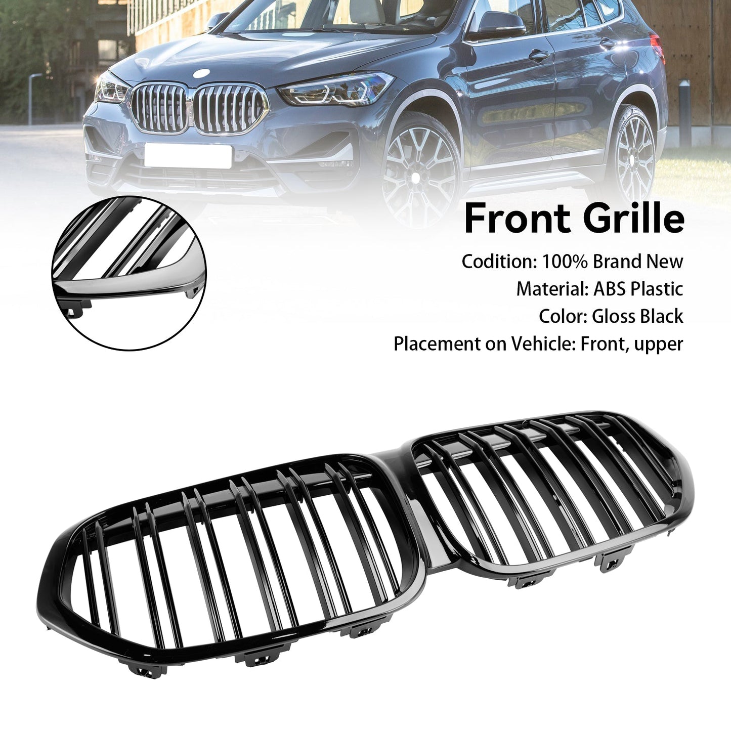 2019–2021 BMW X1 F48 F49 Doppellamellen-Frontnierengrill in Hochglanzschwarz