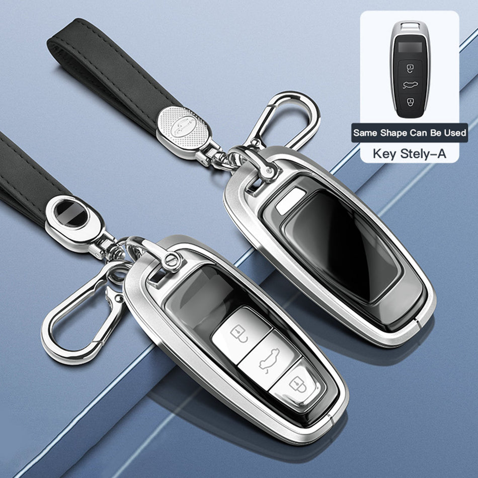 Autoschlüsselhülle aus Aluminiumlegierung mit TPU-Finish, silberfarben, mit Schnalle, passend für Audi A6L, A4L und A3