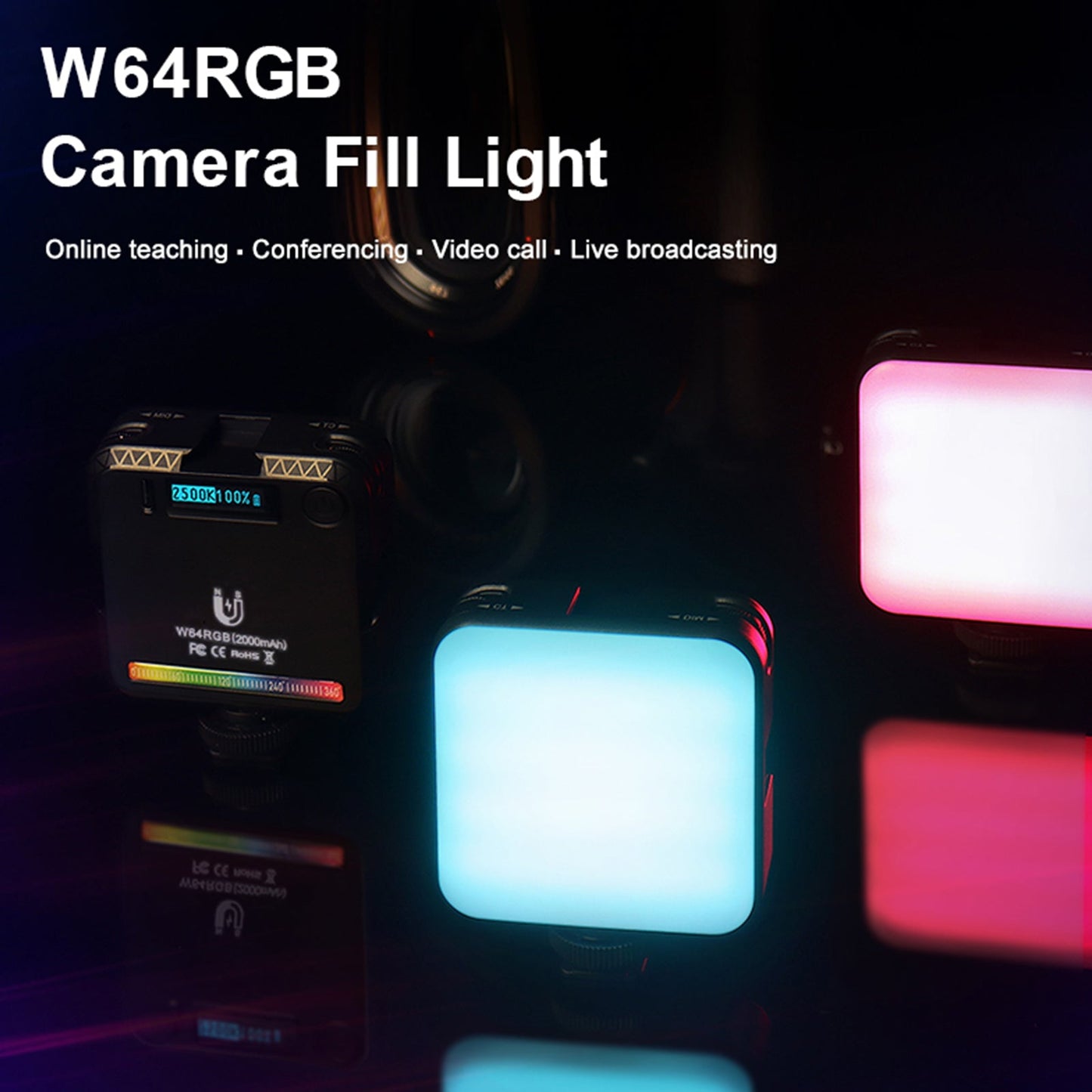 W64 RGB LED Videoleuchte Fülllicht Videokamera Handy Live Beauty Outdoor