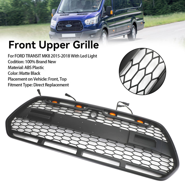 Matt Black Front Bumper Grille Grill w/LED Fit Ford Transit MK8 2015-2018 Raptor