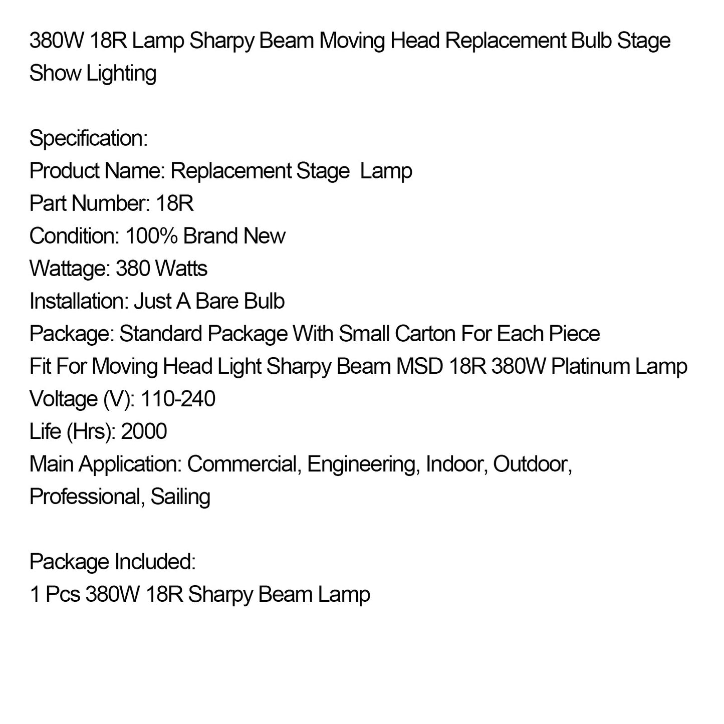 MSD 20R 440W Lampe Sharpy Beam Moving Head Ersatzbirne Bühnenshow-Beleuchtung