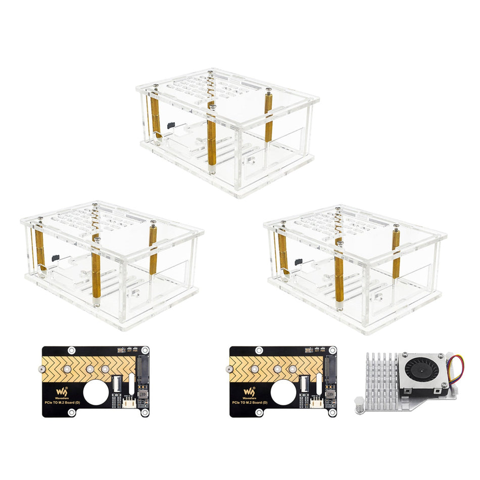 Raspberry Pi 5 PCI-E Adaptergehäuse PCIe auf M.2 Adapterplatine Acrylbox Kühler