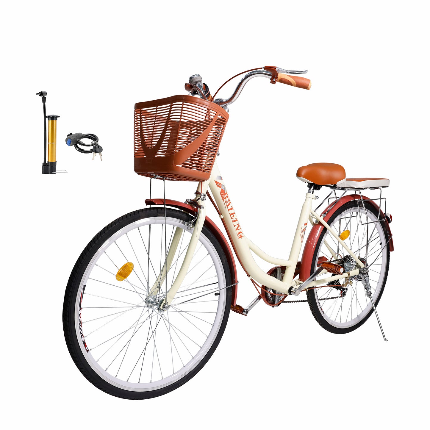 7 Gänge 26" Speichenrad Cruiser Fahrrad Damenfahrrad Mädchen Citybike Creme