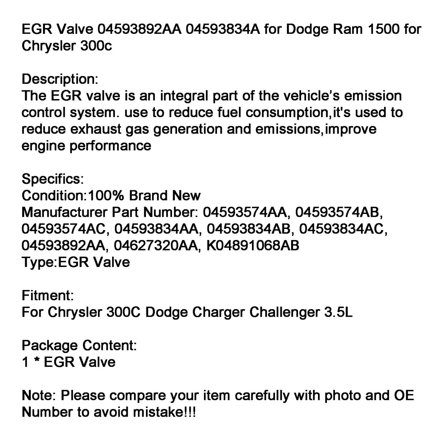 Chrysler 300C Dodge Charger Challenger 3,5 l AGR-Ventil 04593892AA 04593834A