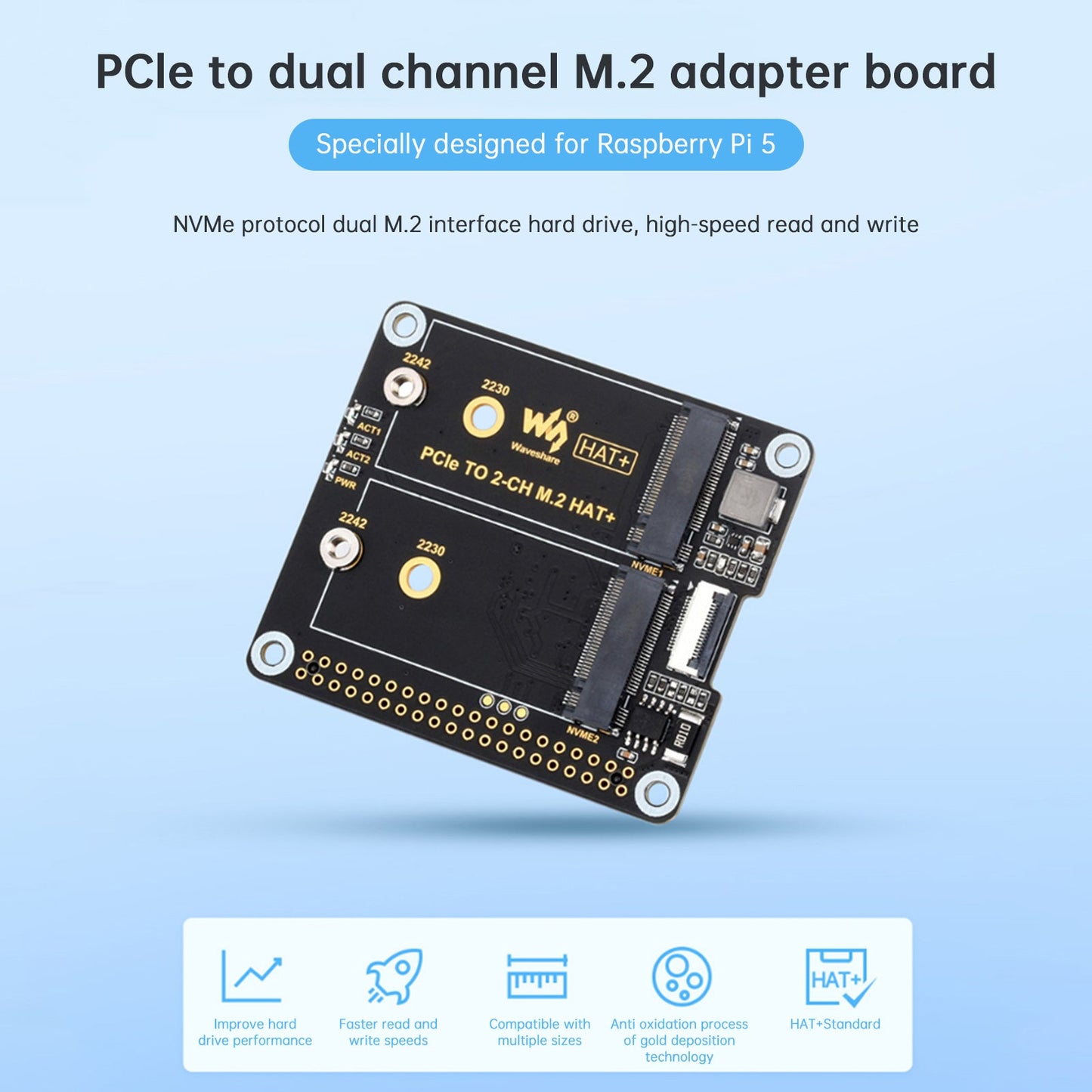 Raspberry Pi 5. Generation PCIe auf Dual-Channel M.2 Adapterkarte Dual M.2