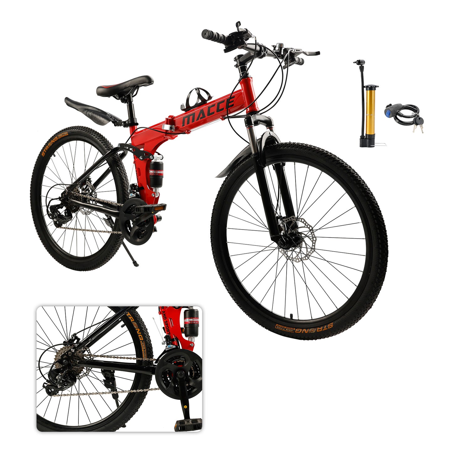 26" Räder 27 Gang Doppelscheibenbremse faltbares Mountainbike MTB für Erwachsene Rot