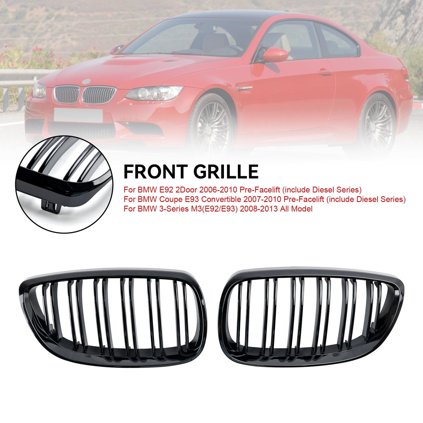 2008–2013 BMW 3er M3 (E92/E93) glänzend schwarzer Nierengrill vorn