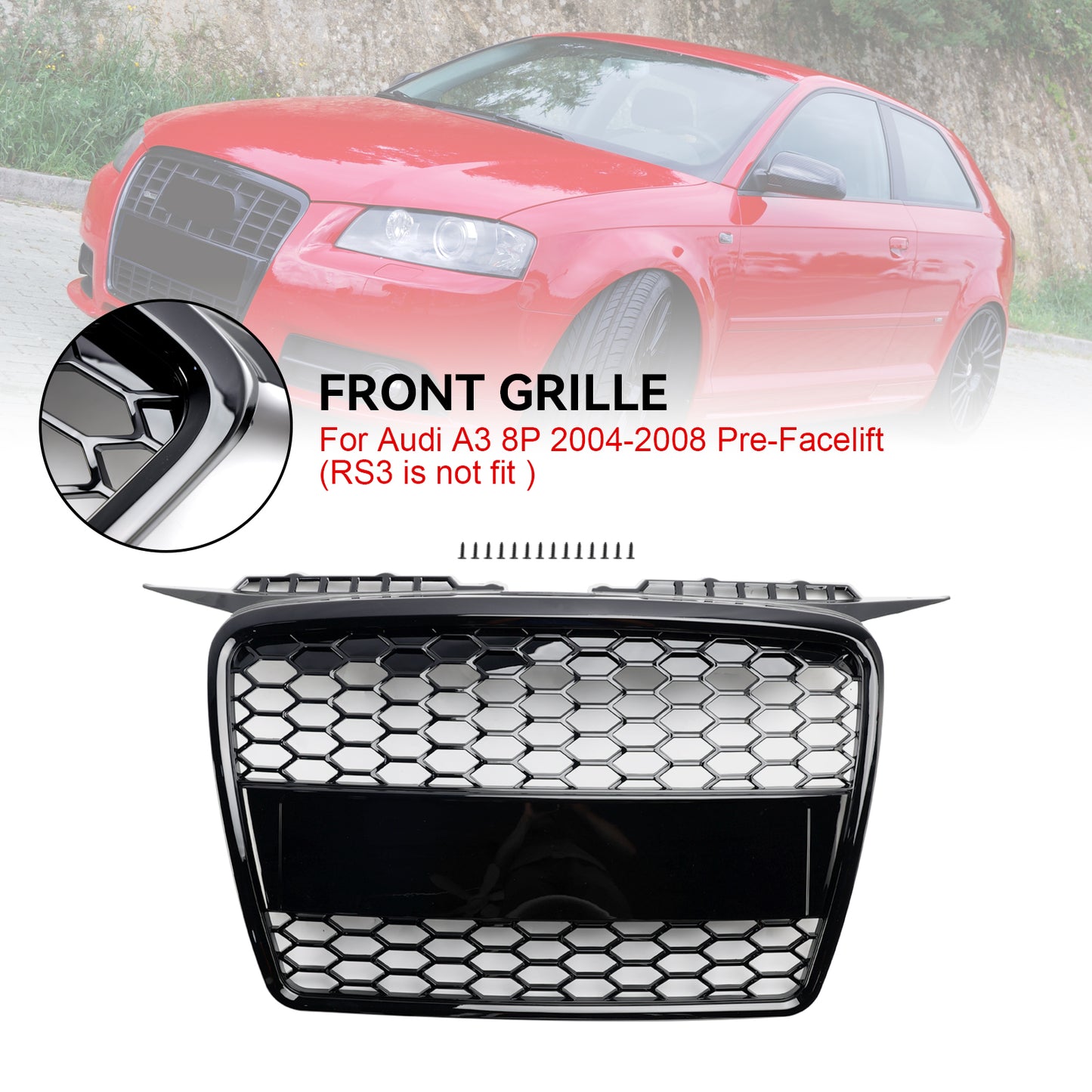 Kühlergrill Wabengrill Front Tuning Grill Emblemhalter Für Audi A3 8P 2004-2008