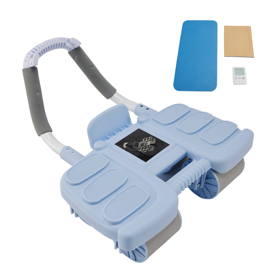 Perfect Core Trainer for Men & Women Portable Home Gym Equipment Blue Automatic Rebound Ab Wheel with Elbow Support & 4-Wheel Stability – Includes Timer