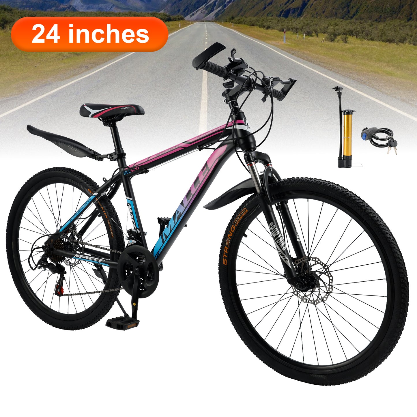 24 "Speichenrad 24 Geschwindigkeit Mountainbike Erwachsenenfahrrad Blau + Rosa