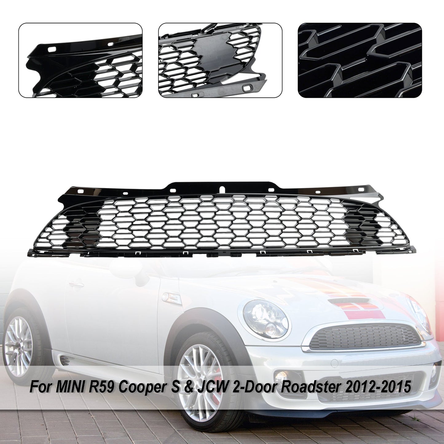 2008-2014 Mini R55 Cooper S &amp; JCW 5-Türer Kombi, glänzend schwarzer Frontgrill für die Stoßstange