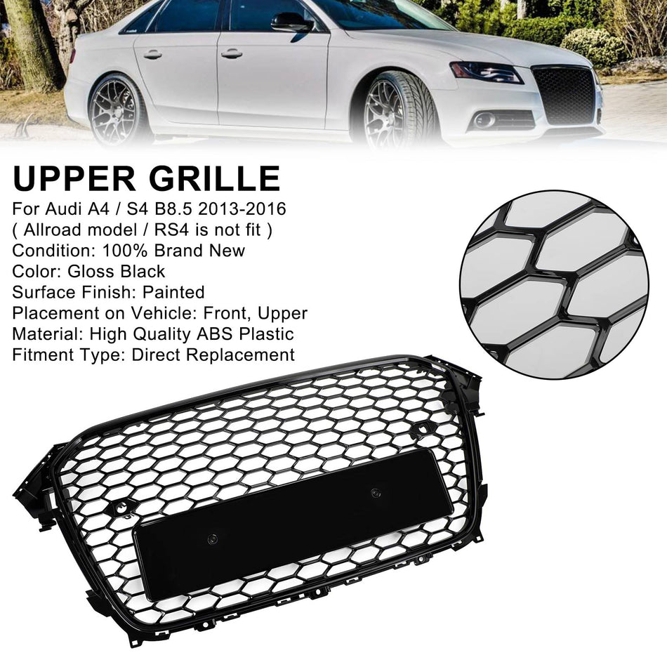 RS4 Style Mesh Front Bumper Grille Grill für Audi A4 S4 2013-2016 Gloss Black