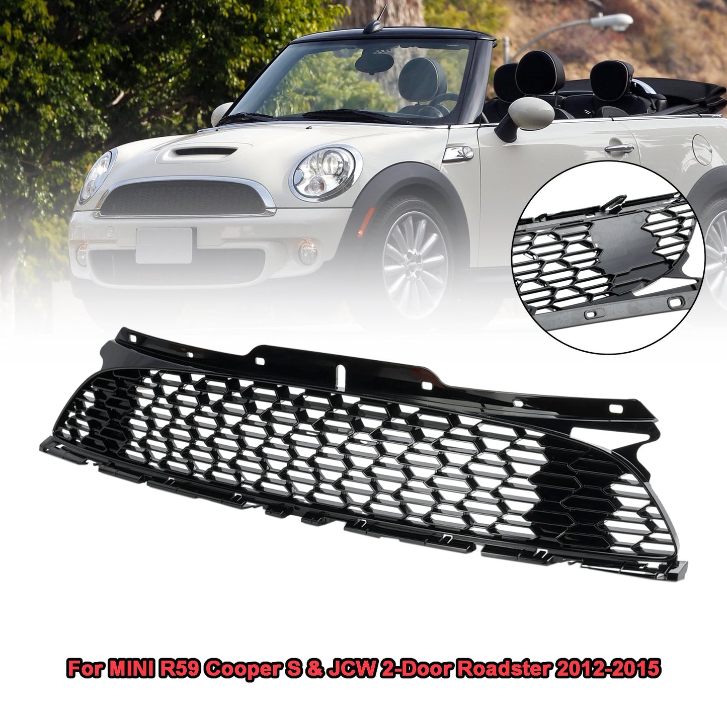 2008-2014 Mini R55 Cooper S &amp; JCW 5-Türer Kombi, glänzend schwarzer Frontgrill für die Stoßstange