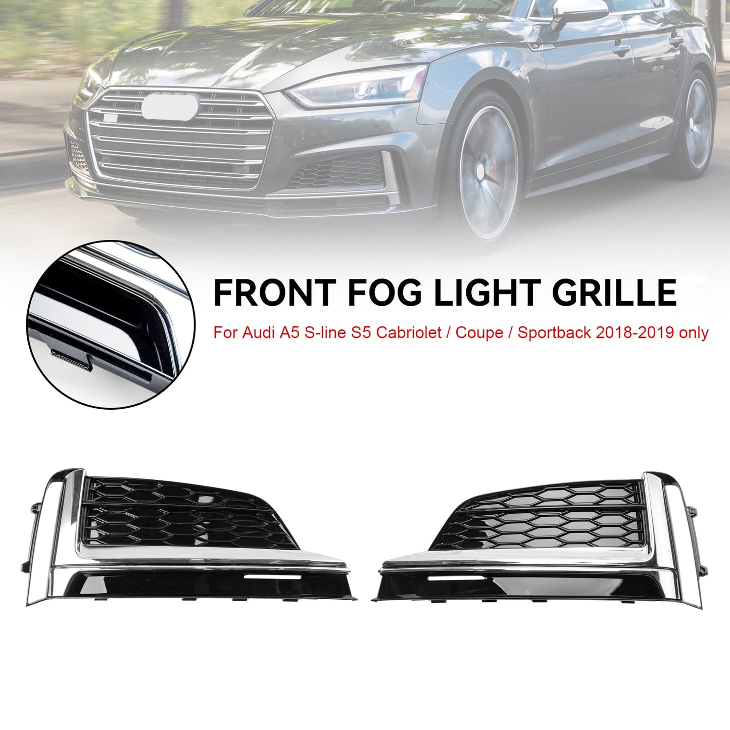 2 STÜCKE Frontstoßstange Nebelscheinwerfer Kühlergrill Abdeckung Trim Fit Audi S5 A5 S-Linie 2018-2019