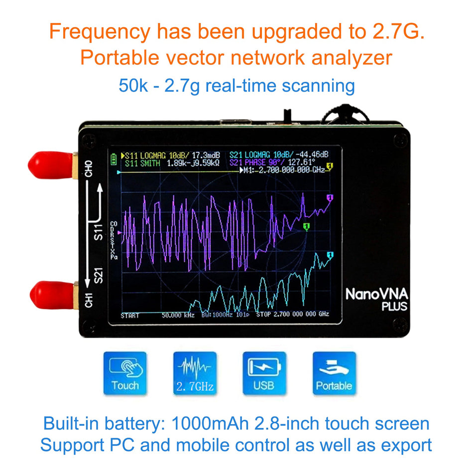 2,8 Zoll verbesserter NanoVNA Plus 50 kHz-2,7 GHz Handheld-Vektornetzwerkanalysator