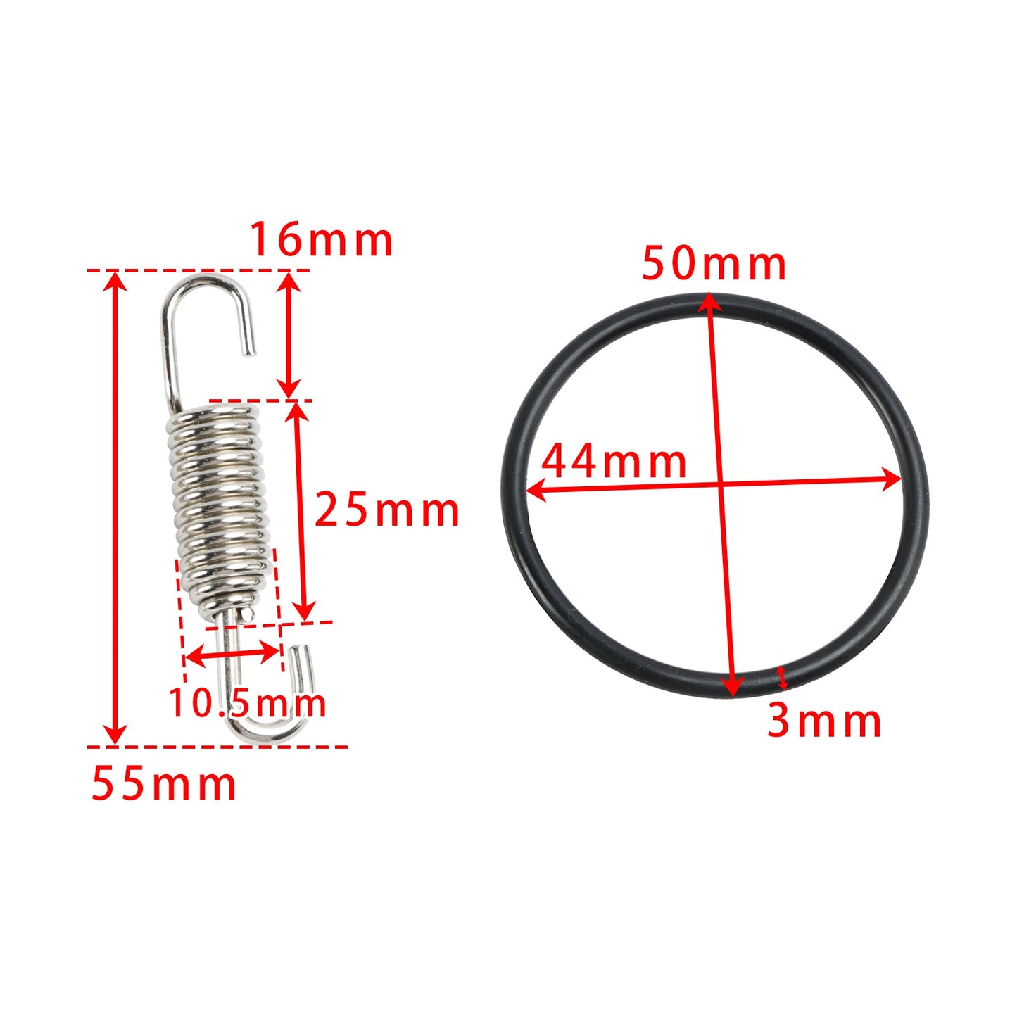 2er-Pack Auspuffrohrfeder 55 mm und O-Ringe für EXC 250 250EXC EXC250 1999–2021