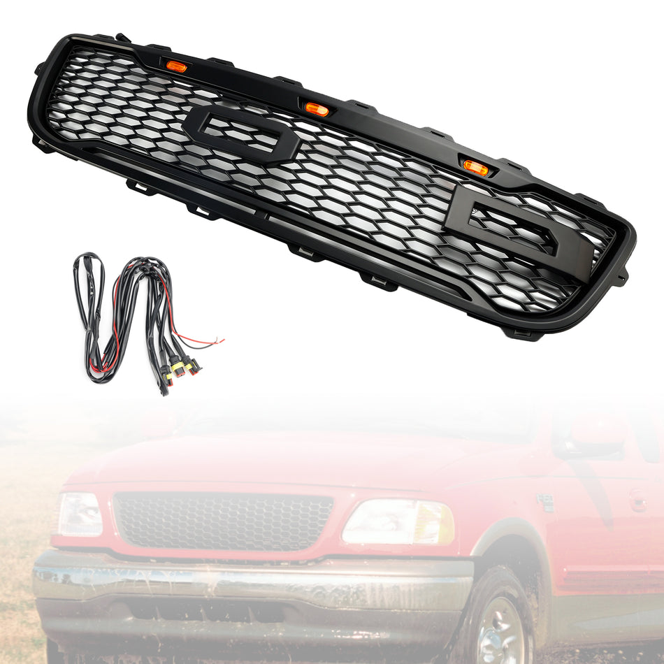 Matte Black Front Honeycomb Bumper Grille Grill Fit Ford F150 1999-2003 W/ Led