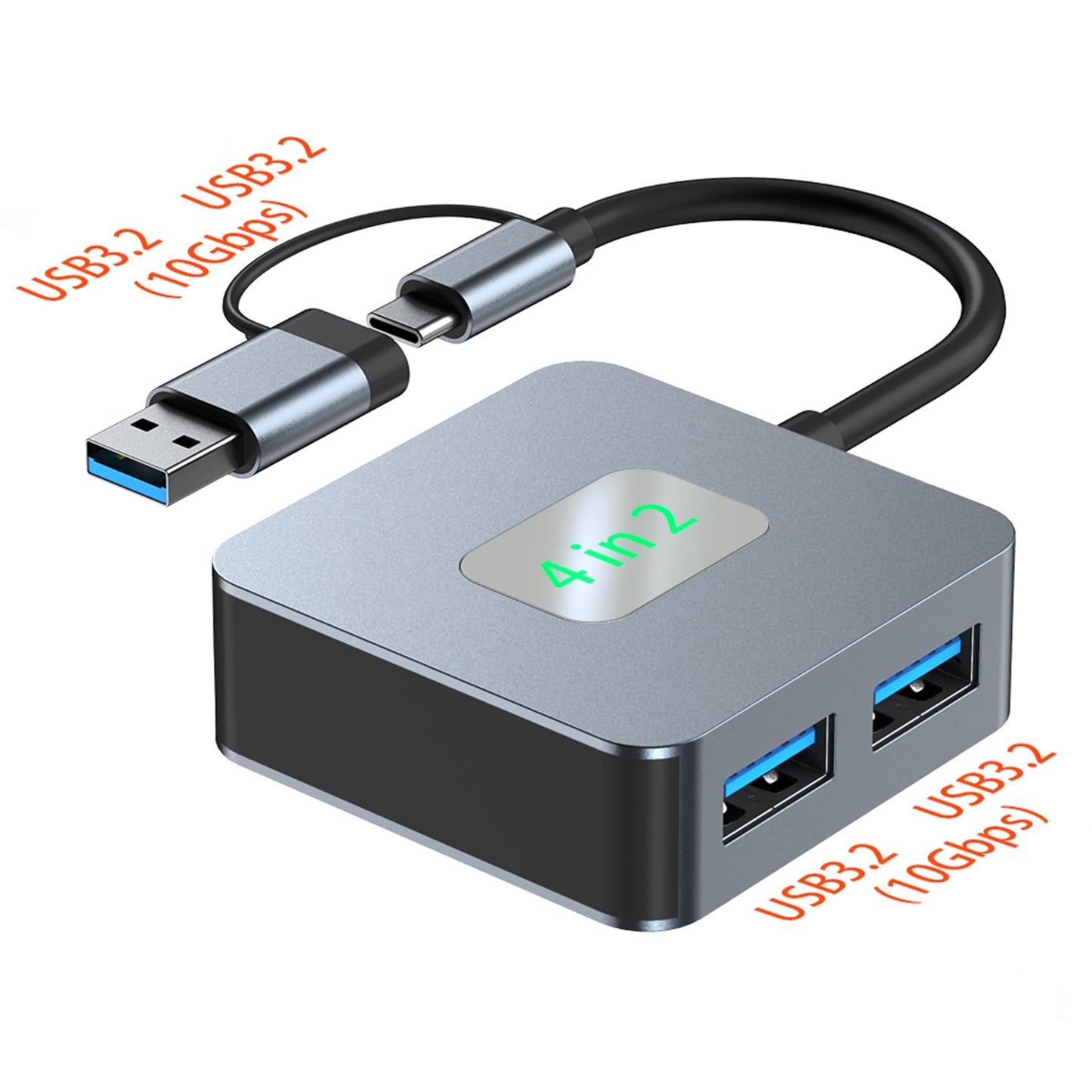 4-in-2 Typ-C + USB zu USB3.2 * 4 Schnittstellen-Hub-Adapter-Dock für MacBook iPad 15