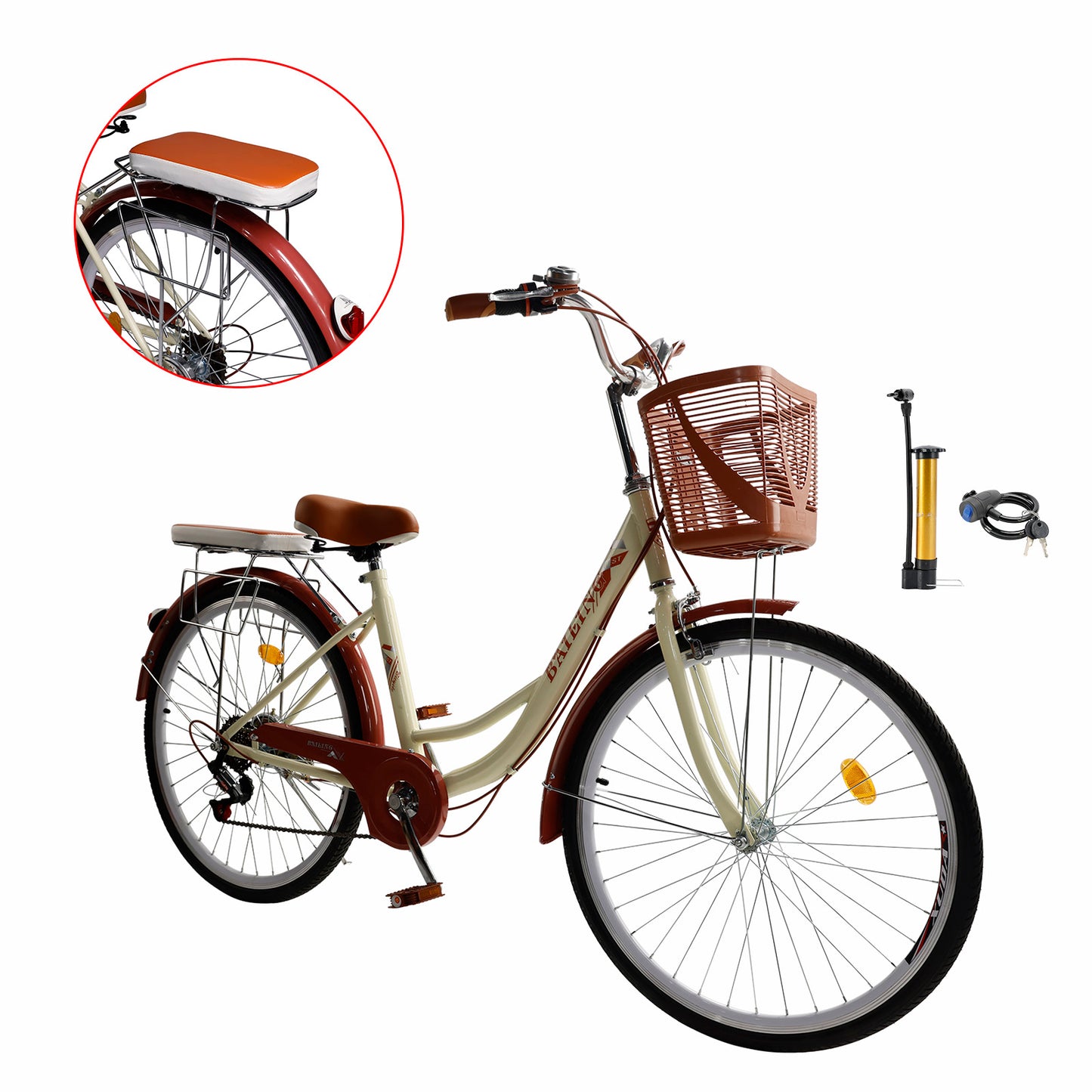 7 Gänge 26" Speichenrad Cruiser Fahrrad Damenfahrrad Mädchen Citybike Creme