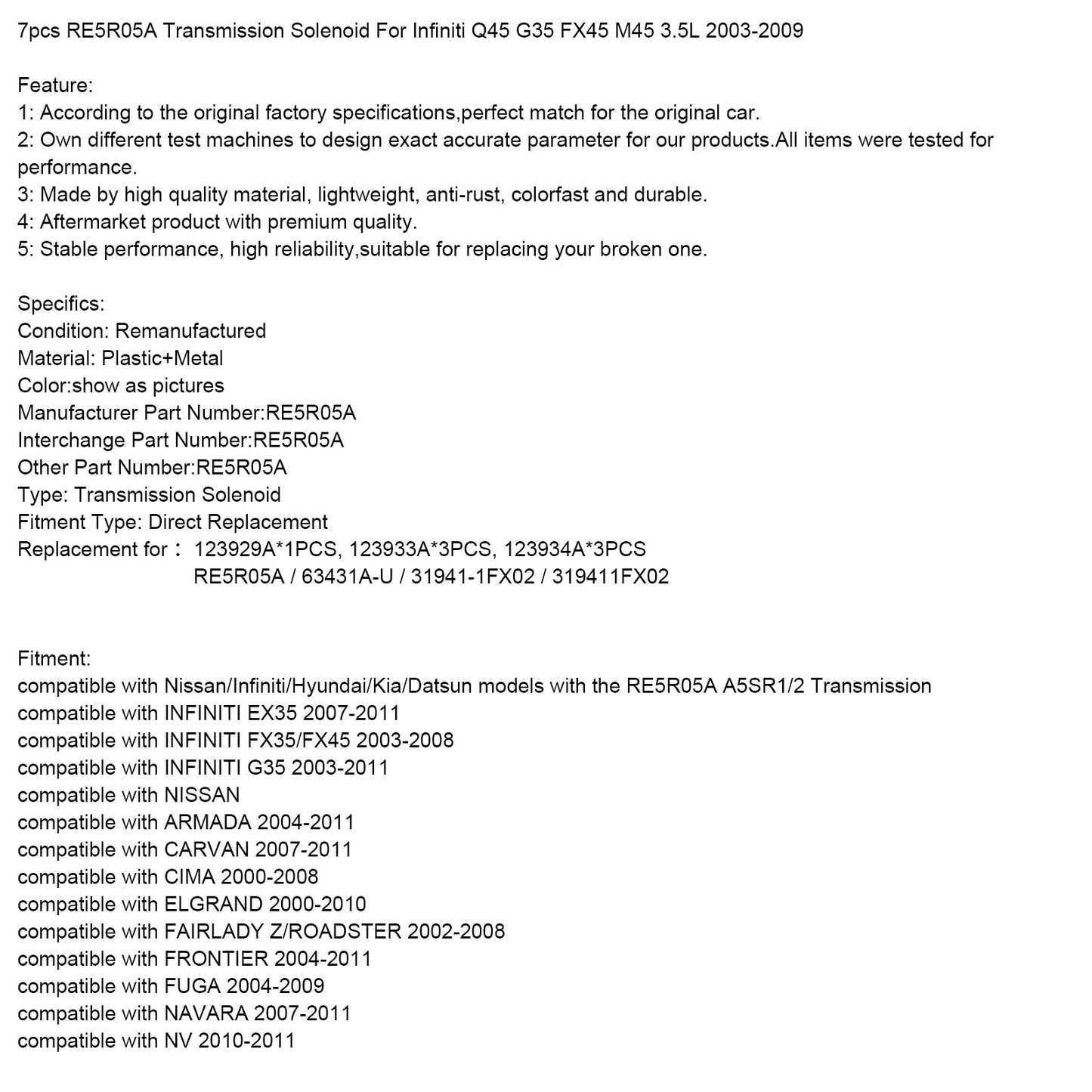 2001-2007 Nissan Stagea, 7-tlg. RE5R05A Getriebe-Magnetschalter 63431A-U