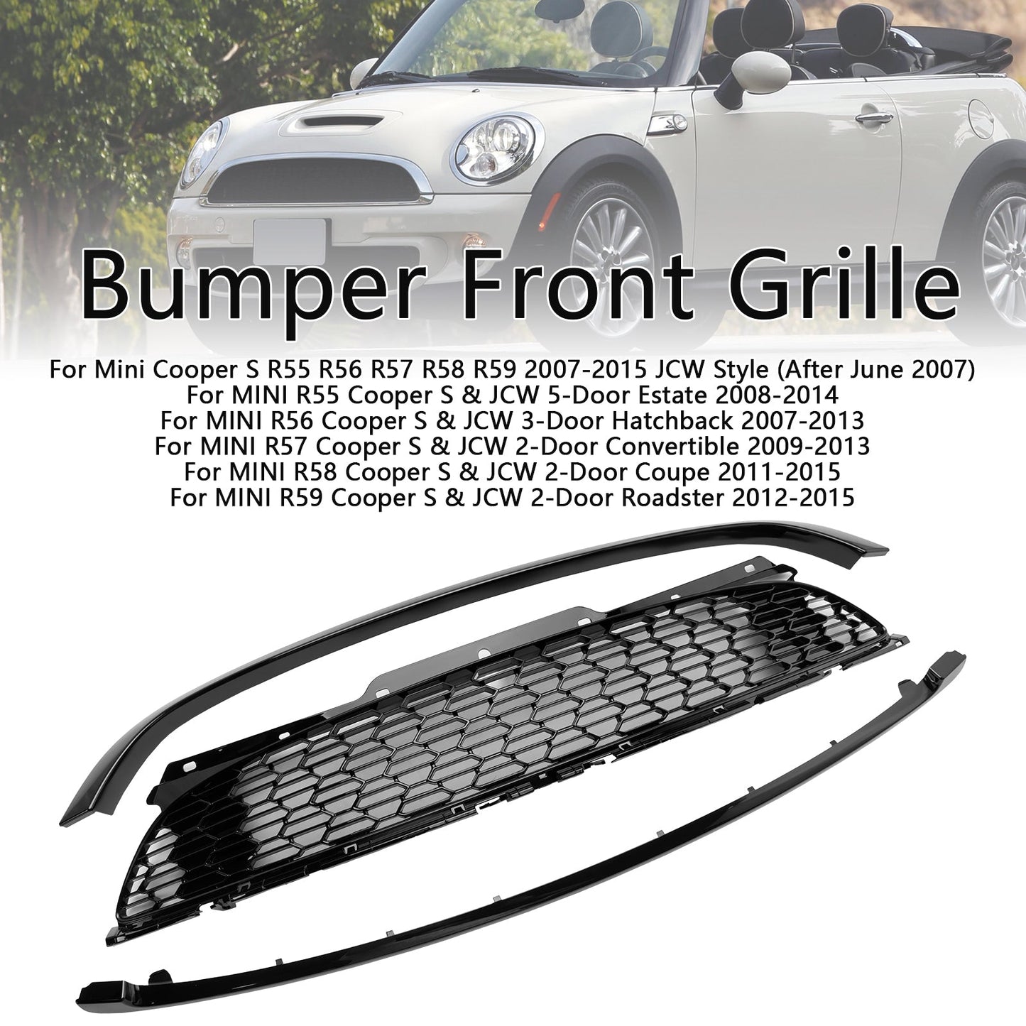 2009–2013 Mini R57 Cooper S &amp; JCW 2-Türer Cabrio 3-teilig Glanzschwarz Frontgrill