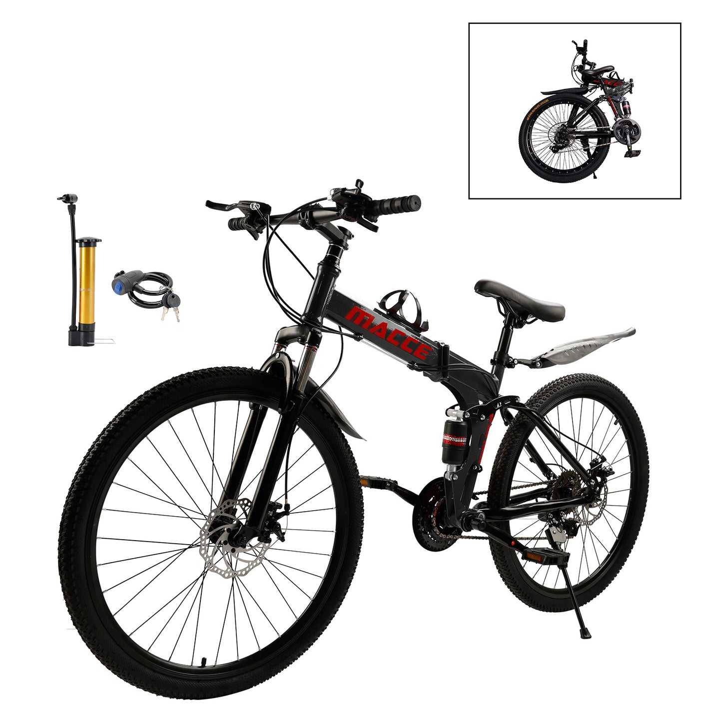 26" Räder 27 Gang Doppelscheibenbremse Klapp-Mountainbike MTB für Erwachsene Schwarz