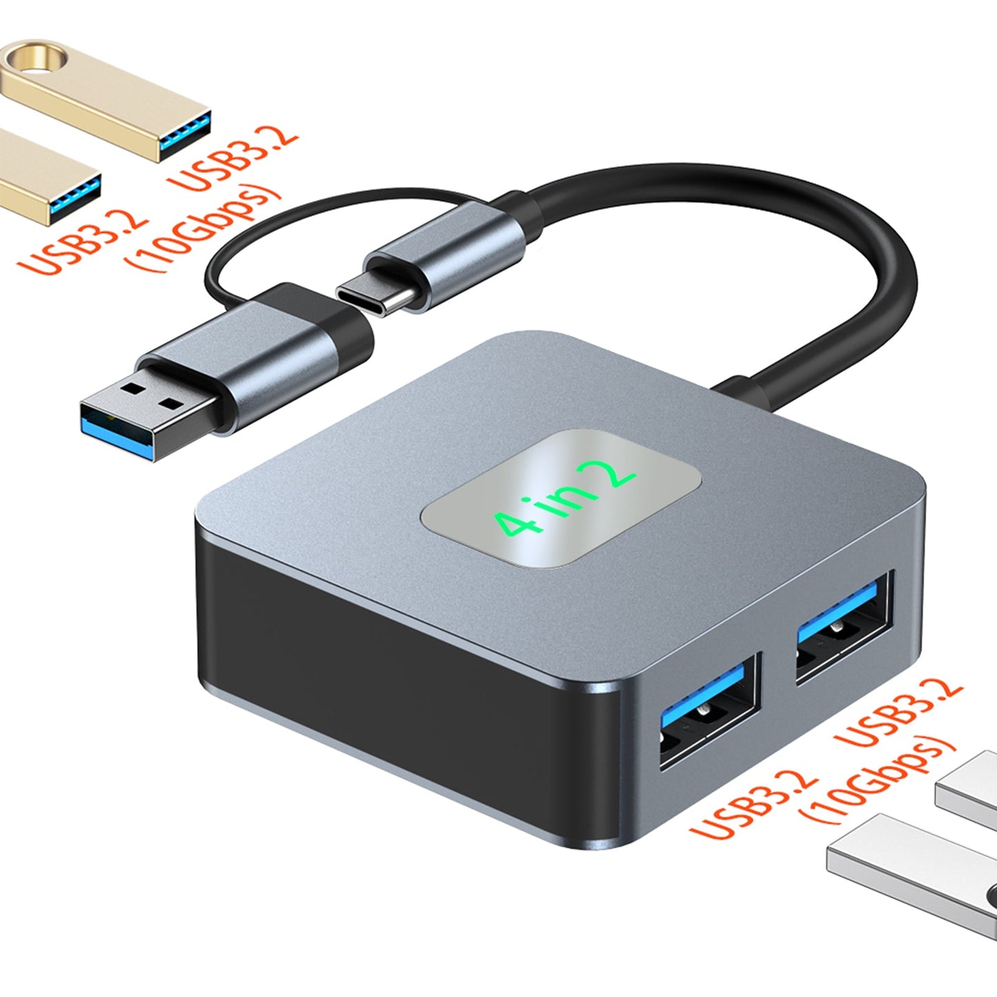 4-in-2 Typ-C + USB zu USB3.2 * 4 Schnittstellen-Hub-Adapter-Dock für MacBook iPad 15